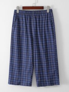Mens Summer Pure Cotton Wide Leg Sleepwear Pants Elastic Waist Home Leisure Shorts Knitted Cotton Fabric Comfortable Fit