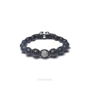 CW Manila - Tittan Braided Bracelet - 8mm Matte Onyx Stones with Silver Cubic Zirconia Ball and Silver Hematite - Semi-Precious Stones Adjustable Bracelet