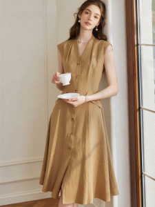 Roey s house | V-Neck Sleeveless Maxi Dress Khaki Color
