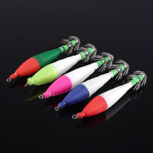 5pcs 6.5g/10.5cm 4#Hook Fishing Lure Luminous Tail Plastic Squid Jig Hook Saltwater Bait For Octopus Cuttlefish Catch