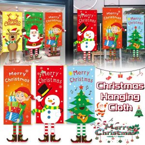 Merry Christmas Ornament Santa Claus Banner Flag Door Window Hanging Porch Sign Hanging