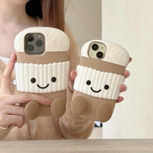 💯【Phone Case】+FREE Shipping 💯Sitting Coffee Cup With Holder For iPhone 16 15 14 13 12 Pro Max 14 15 Plus Phone Case Anti Drop Protective Cute Cartoon Soft Silicone Niche Cover