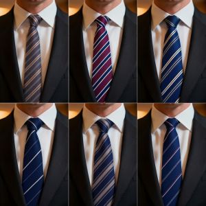 New 8CM Mens Tie Necktie Stripes Neck Ties For Man Groom Groomsman Jacquard Woven Formal Wedding Business Party Accessories