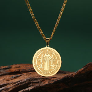 Saint Benedict Medal Necklaces Stainless Steel Double-sided Engraving Exorcism Cross Prayer Catholic Women Men Amulet Jewelry