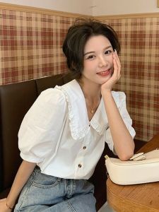 Sweet Doll Collar Short Sleeve White Shirt Womens Style French Elegant Top New Summer 2025 Fashion Ladies Premium Blouse