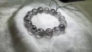 Natural Crystal Black Herkimer Bracelet 天然水晶 黑闪灵钻 手串 14mm