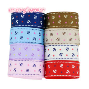 Hot Sale 7 Color (2 Meters/Lot) 1 (25mm) Grosgrain Ribbon Printed Sea Anchor Series Ribbon Gift Decoration Supplies Ribbons