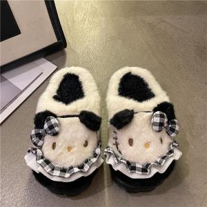 MONLEYTA | Dép bông Nhật Bản cho nữ mùa thu đông có nơ thắt nút hình con mèo dễ thương dép lót nhung ấm áp đế EVA dùng trong nhà