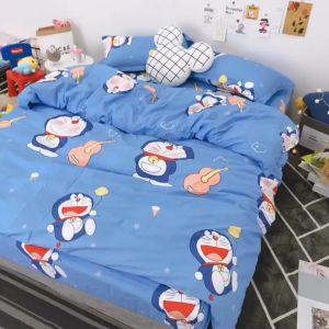 Cadar Doraemon Bedsheet Guitar Japan Anime Cartoon Super Single 5 in 1 Queen King 7 in 1 With Comforter Set
