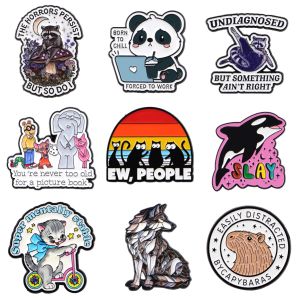 EWPEOPLE Black Cat Enamel Pin Cartoon Capybara Brooch For Coat Wolf Brooches Fashion Lapel Badges Jewelry Friends Gift