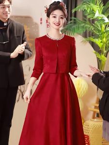 Red Chinese Style Wedding Dress for Women Short Size Bride Clothes Evening Gown with Jacket Engagement Party Wedding Dress