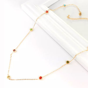 BESFOME 18K Gold Plated Stainless Steel Chain Link Rainbow Colorful Cubic Zirconia Choker Necklace Bracelet Jewelry Set for Women On Sale