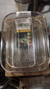 Rổ inox 304 hình chữ nhật rửa rau củ quả đựng đồ chiên rán có chân đế dáo nước đủ kích cỡ