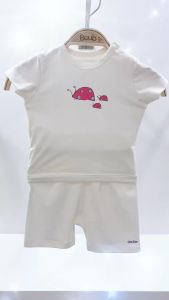 Bộ quần áo cộc tay cúc bấm vai màu trắng in hình dễ thương cho trẻ sơ sinh và trẻ nhỏ Boube Vải Cotton organic thoáng mát - Size 0-24M