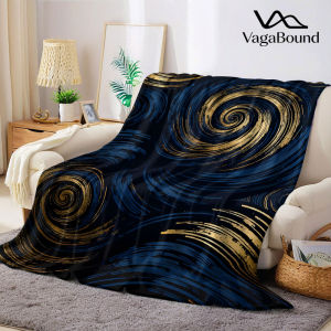 BILIBILI | Navy Gold Van Gogh Swirl Texture Flannel Blanket Warm Soft Halloween Christmas Decorative Couch Warm Cozy All-Season Gift