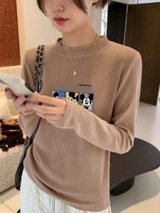 Dày Dặn Velvet Thời Trang Sành Điệu Ôm Vừa Vặn Áo Thun Dài Tay Nữ Mặc Bên Trong Dưới Áo Sơ Mi Phong Cách Hàn Quốc Đi Lại Túi In