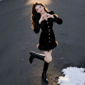 CHANGTONG | Hepburn Style High Quality Fashionable V-neck Waist-Cinching Slim Fit Short Dress