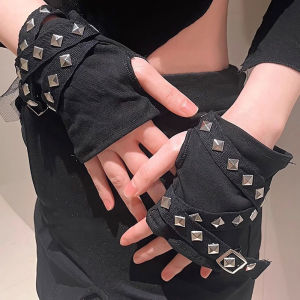 Gothic Punk màu đen đinh tán găng tay cho thời trang nam nữ ngọt mát găng tay lái xe Găng tay xe máy cho Đảng phụ kiện hóa trang