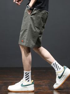 ROMON | Romon Mens Summer Thin Cotton Loose Straight Leg Sport Casual Trendy Workwear Five-Quarter Mid-Waist Pants Youthful Vitality Style