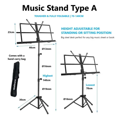 Music Stand Holder Portable Folding Music Stand Adjustable Height Tripod Base Lightweight Compact for Storage or Travel Carrying Bag Foldable Sheet Music Stand Score Tripod Stand Aluminum Alloy for Orchestra Violin Piano Guitar Instrument Performance