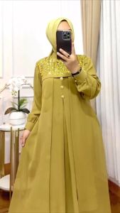 Denara Dress Ceruty Babydoll Gamis Simple dan Elegan Mewah Baju Muslim Model Baru 2024 Kekinian COD