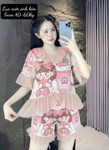 Bộ đùi tiểu thư tay loe phối ren lụa xước ánh kim mềm mại thoáng mát bộ mặc nhà mẫu mới không nhăn shop Ngocngastore