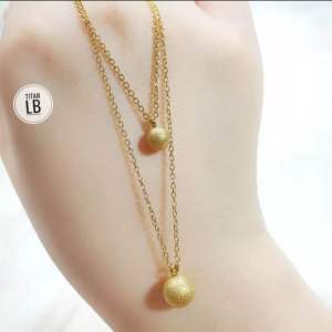 Kalung 2 Layer Ukir Pasir Titanium Gold Bola 2 CXB368