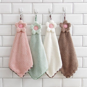 Cute Sun Flower Coral Velvet Wipe Hand Towel Soft Super Absorbent Quick Dry Bathroom Hanging Towel Lint-Free Cleaning Cloth