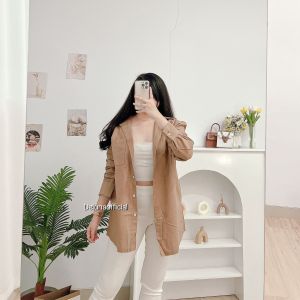 Delunaofficial • Kemeja Wanita Bahan Linen Ariel Oversize Shirt With Pocket