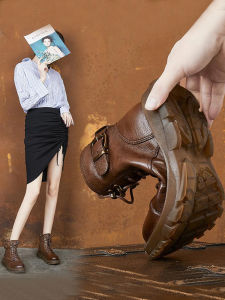 Womens Martin Boots Spring 2024 New Style British Style Short Thick Bottomed Soft Bottomed Fleece Lined Versatile Cotton Shoes