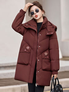 แจ็คเก็ตขนเป็ดพิมพ์ลายฤดูหนาวสำหรับผู้หญิง ทรงตรง ขนเป็ดสีขาว หนา ทรงหลวม ปกขนสัตว์ ซิป ขนสัตว์ ขนเป็ด ขนสัตว์