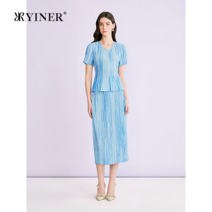 YINER | Summer Elegant Artistic Fold Satin Straight Skirt