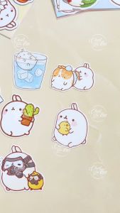 Bộ 50 sticker MOLANG không trùng thỏ trắng dễ thường hình dán trang trí laptop xe máy