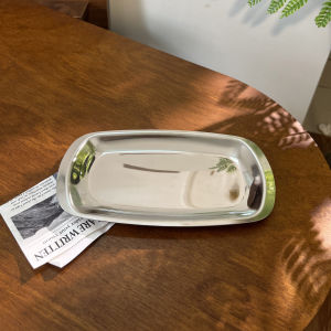 Ins Stainless Steel Plate Rectangular Shape Dessert Coffee Serving Tray Metal Tea Water Plate Retro Style Polished Surface Universal Use