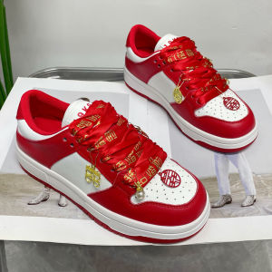Red Shoes Womens Casual Fashion Thick Bottom Leather New Year Wedding Shoes Lightweight White Sneakers