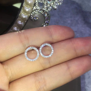 Huitan Fashion Versatile Dazzling Circle Stud Earrings with Crystal Cubic Zirconia Minimalist Earrings for Teens Womens Jewelry