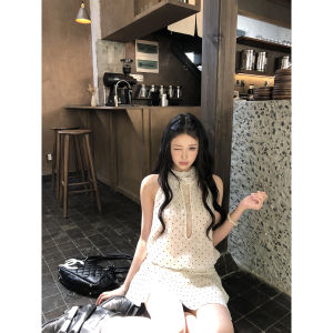 Halter Polka Dot Lace Slimming Mini Dress