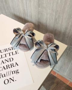 Fall and Winter Indoor Stuffed Heattech Bows Flip Flops Ladies Home Non-Slip Flats Outwear Fashion Cotton Slippers