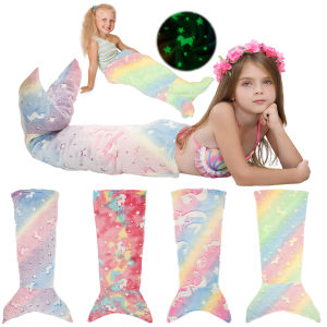 Flannel Mermaid Sleeping Bag Super Soft Luminous Mermaid ผ้าห่ม Flannel หญิง Mermaid Tail ผ้าห่มของขวัญสําหรับหญิง 3 ถึง 6 ปี