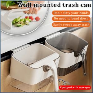 Wall Hanging Garbage Can Kitchen Toilet Hand Push Type Hanging Household Trash Can with Scraper