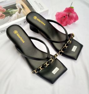 Sandal Wanita Jepit Hiasan Rantai Terbaru Sandal Heels Kekinian Alas FULL BUSA Hak 5 Cm JN08