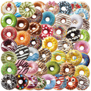 Cute Donut Shaped Transparent 3D Visual Stickers 50 Pcs Colorful Decorative PVC Labels for Notebook Helmet Picture Frame Water Bottle Guitar Storage Box Luggage