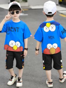Boys Summer Outfit Set Korean Style Cotton Cartoon Print Short Sleeve Shirt And Pants Cute Fashionable Baby Clothes for Kids