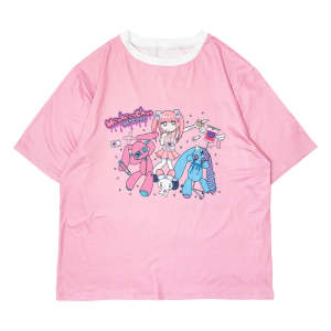 New Fashionable Girl Trendy Harajuku Style T-shirt Family Match Loose Large Breathable Short Sleeve Kids Role Playing Clothing