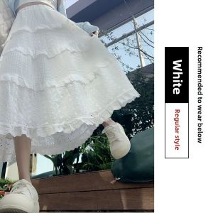 White Skirt Womens Mid Length Long Length Spring & Fall 2024 New Arrival Summer A- line Skirt High Waist Petite Puffy Cake Dress