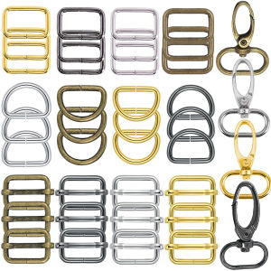 20 pcs/set Metal Belt Buckle Hardware Assortment D Rings Rectangle Ring Slide Buckles Swivel Snap Hooks for Sewing Projects