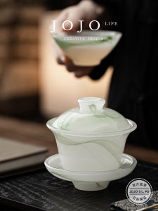 Large Size Three Elements Cover Bowl Tea Brewing Bowl Traditional Chinese Style Glass Liquor Bowl Home Use Tea Set by JOJOS L