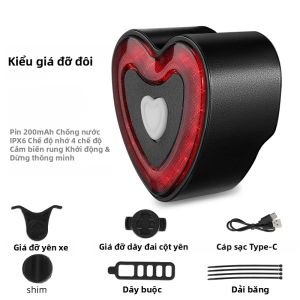 West Biking | Đèn Hậu Xe Đạp Hình Trái Tim WEST BIKING Chống Nước IPX6 Cảm Biến Phanh Cảm Biến Rung Sạc Type-C Đèn An Toàn Khi Đạp Xe