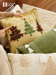 หมอนอิงโซฟาผ้าฝ้ายโพลีเอสเตอร์ปักลายฤดูหนาว หมอนอิงโซฟาแบบไม่ซักได้สำหรับทุกเพศทุกวัย หมอนอิงโซฟาสไตล์ฤดูหนาว หมอนอิงโซฟา