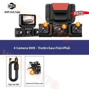 Camera Hành Trình Ô Tô 4 Kênh Ghi Hình WiFi Độ Phân Giải 1080P 360 Độ ° Xem Camera Phía Trước Và Phía Sau Giám Sát Đỗ Xe 24H 170 Độ ° Góc Nhìn